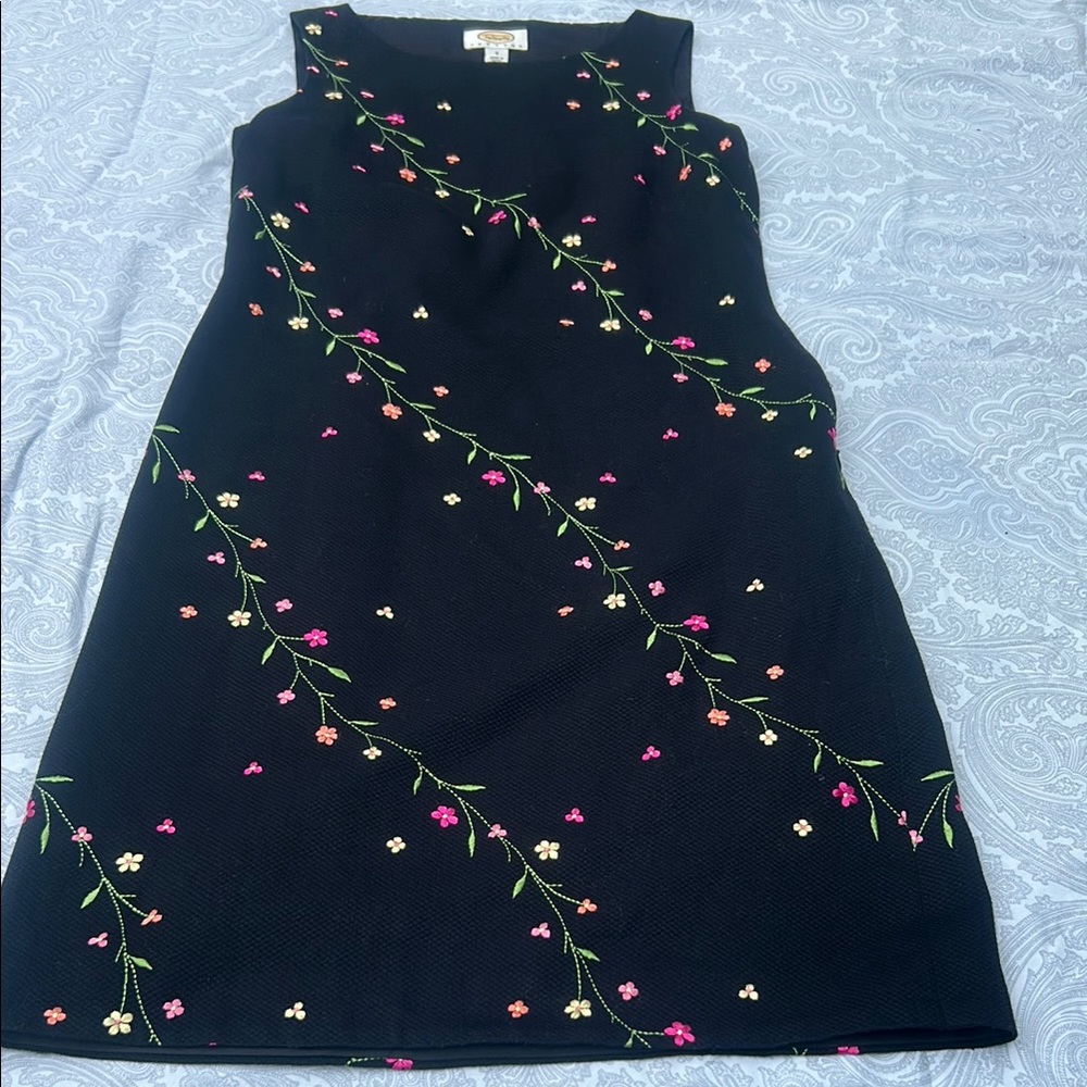 Talbots Cotton Floral Embroidered Black Dress Sleeveless size 4P